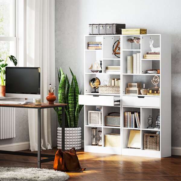Knihovna s 9 policemi a zásuvkou, bílá, 60 x 26 x 158 cm 836-546V91WT