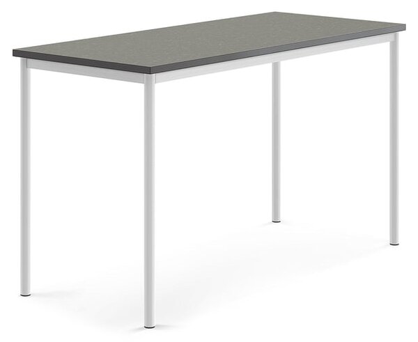 AJ Produkty Stůl SONITUS, 1600x700x900 mm, bílé nohy, deska s linoleem, tmavě šedá
