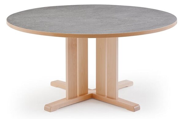 AJ Produkty Stůl KUPOL, Ø1300x720 mm, akustické linoleum, bříza/šedá