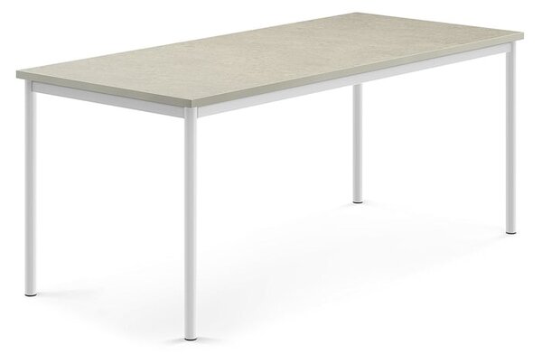 AJ Produkty Stůl SONITUS, 1800x800x720 mm, bílé nohy, deska s linoleem, šedá