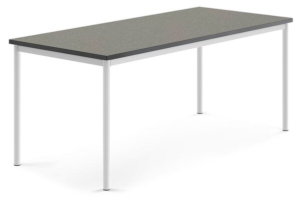 AJ Produkty Stůl SONITUS, 1800x800x720 mm, bílé nohy, deska s linoleem, tmavě šedá
