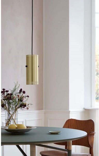 Závěsná svítidlo Warm Nordic, Trombone Cylinder, stmívatelné, Zlatá / mosazná, Obývací pokoj, Kov, Design