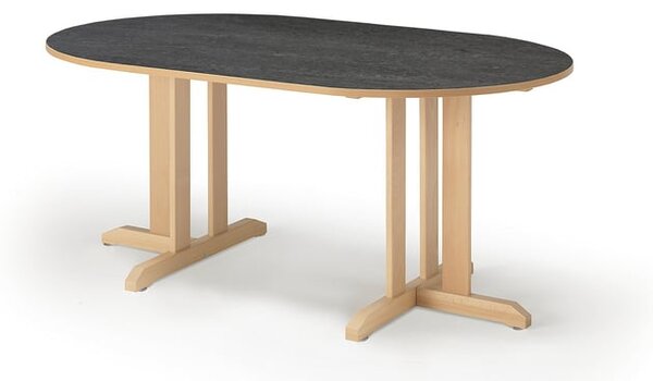 AJ Produkty Stůl KUPOL, 1500x800x720 mm, oválný, akustické linoleum, bříza/tmavě šedá