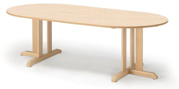AJ Produkty Stůl KUPOL, 2000x800x600 mm, oválný, akustické linoleum, bříza/béžová