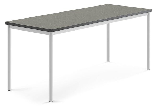 AJ Produkty Stůl SONITUS, 1800x700x720 mm, bílé nohy, deska s linoleem, tmavě šedá