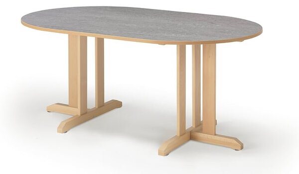 AJ Produkty Stůl KUPOL, 1500x800x720 mm, oválný, akustické linoleum, bříza/šedá