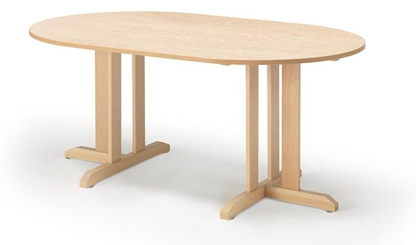 AJ Produkty Stůl KUPOL, 1500x800x720 mm, oválný, akustické linoleum, bříza/béžová