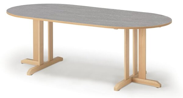 AJ Produkty Stůl KUPOL, 2000x800x720 mm, oválný, akustické linoleum, bříza/šedá
