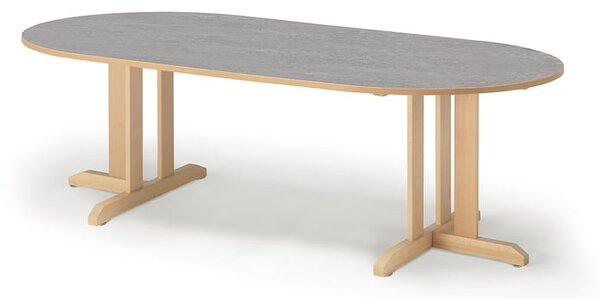 AJ Produkty Stůl KUPOL, 2000x800x600 mm, oválný, akustické linoleum, bříza/šedá