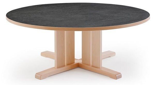 AJ Produkty Stůl KUPOL, Ø1200x500 mm, akustické linoleum, bříza/tmavě šedá
