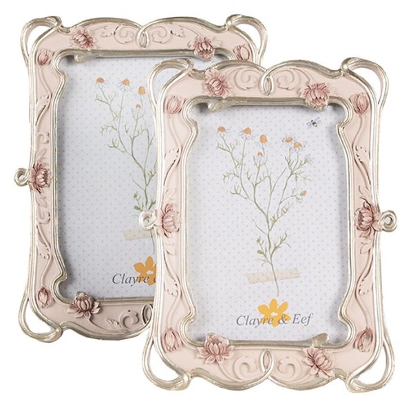 Růžový fotorámeček Hilde s květinovým dekorem – 10x15 cm
