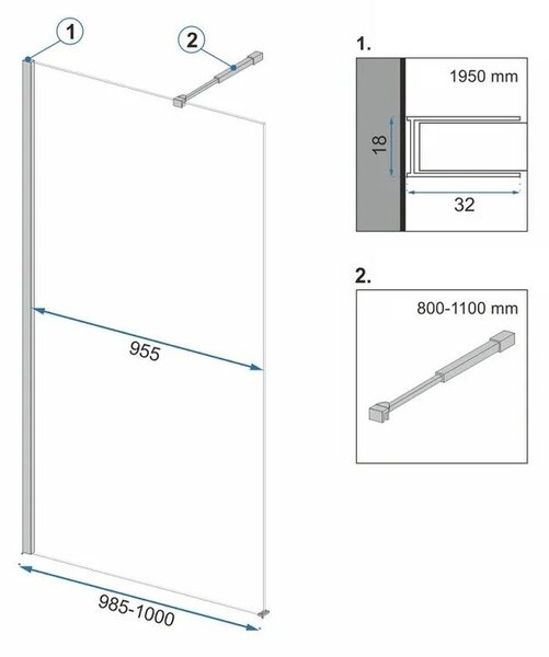 Sprchová zástěna REA AERO 100 - matná černá