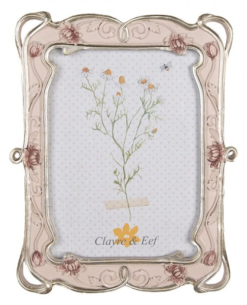 Růžový fotorámeček Hilde s květinovým dekorem – 13x18 cm