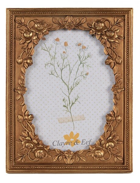 Zlatý fotorámeček Emke s květinovým dekorem – 10x15 cm