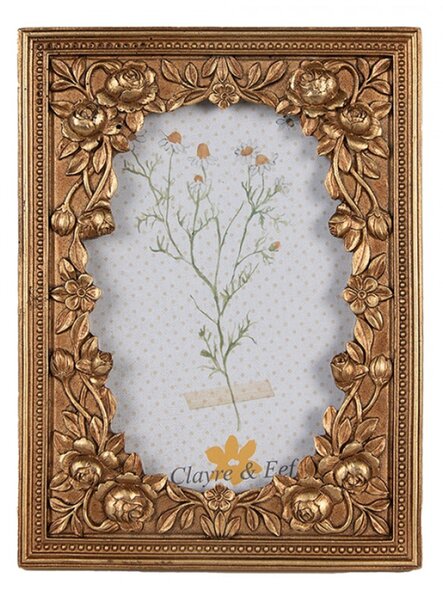 Zlatý fotorámeček Emke s květinovým dekorem – 13x18 cm