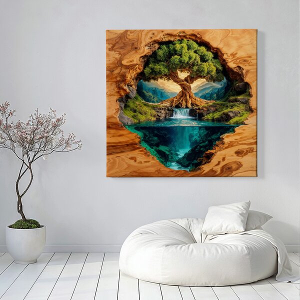 Obraz na plátně - Strom života Ztracené světy, dřevo FeelHappy.cz Velikost obrazu (šířka x výška): 40 x 40 cm