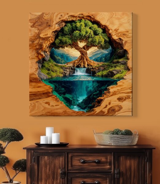 Obraz na plátně - Strom života Ztracené světy, dřevo FeelHappy.cz Velikost obrazu (šířka x výška): 40 x 40 cm