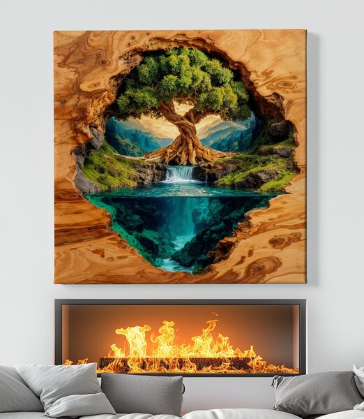 Obraz na plátně - Strom života Ztracené světy, dřevo FeelHappy.cz Velikost obrazu (šířka x výška): 40 x 40 cm