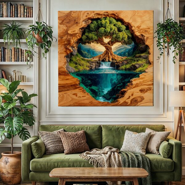 Obraz na plátně - Strom života Ztracené světy, dřevo FeelHappy.cz Velikost obrazu (šířka x výška): 40 x 40 cm