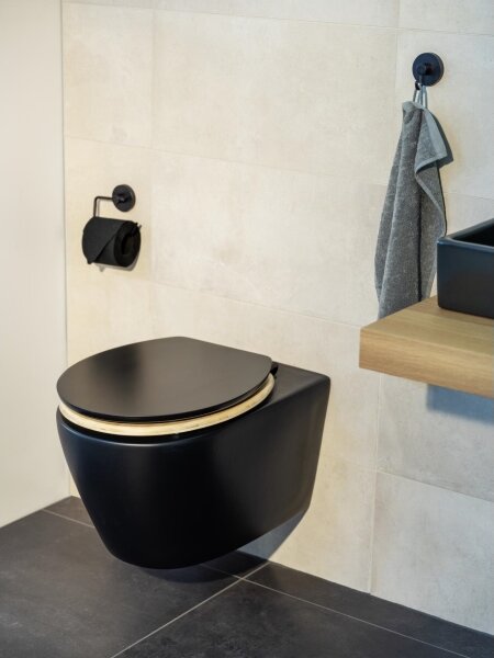 WENKO 25772100 - WC sedátko BAMBUZA 37x44 cm černá/hnědá/lesk. chrom