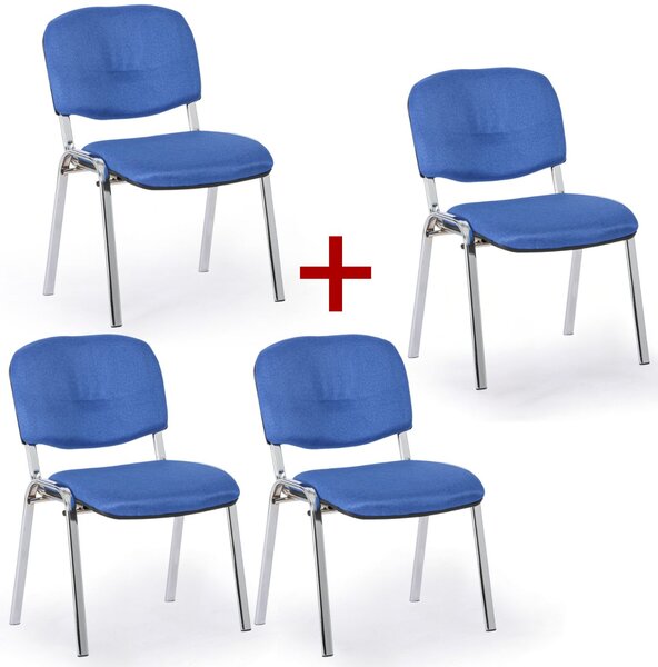Konferenční židle VIVA PLUS 3+1 ZDARMA - chromované nohy, modrá