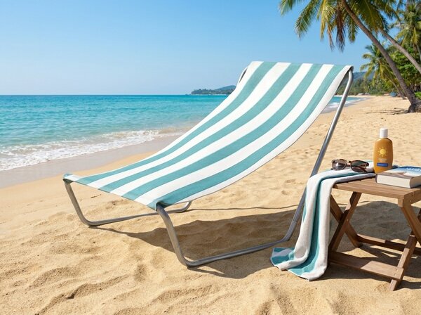 Skládací plážové lehátko SAND, tyrkysové pruhy