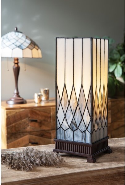 Bílo-šedá stolní lampa Tiffany Paulette - 17*17*43 cm E27/ 1*40W - Clayre & Eef