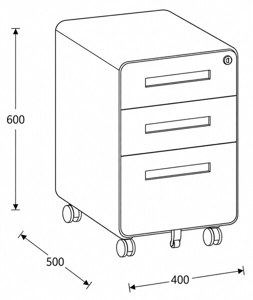 Kancelářský mobilní kontejner METAL, 3 zásuvky, šedý