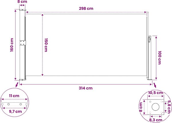 VidaXL Boční markýza na terasu [40809] Barva: krémová, Velikost: 160 x 300 cm