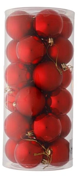 DECOLED Sada vánočních ozdob červená 6 cm plastové koule, 12× lesklá, 12× matná, balení 24 ks