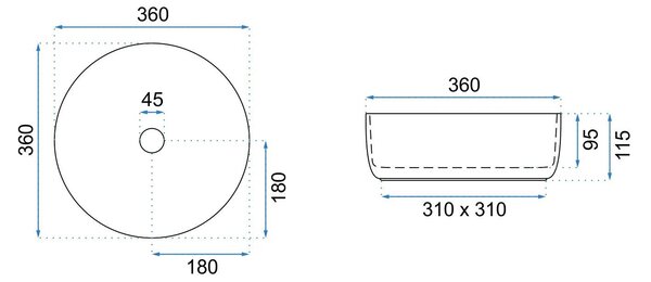 Rea Sami, umyvadlo na desku 360x360x115 mm, růžová zlatá strukturovaná - bílá, REA-U3303