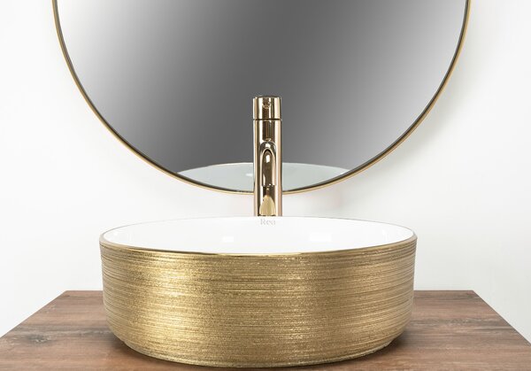 Rea Sami Brush Gold, umyvadlo na desku 36x36 cm, bílá-zlatá, REA-U6630