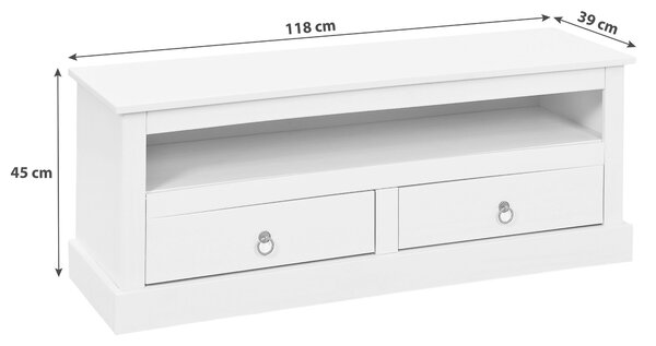 KOMODA POD TELEVIZI, borovice, bílá, 118/45/39 cm MID.YOU - Online Only TV příslušenství, Online Only