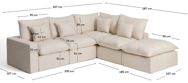 Kave Home Béžová rohová pohovka Anarela 307 cm s odnímatelným potahem, pravá