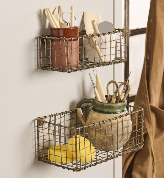 Nástěnný drátěný koš Antique Golden – set 2 ks