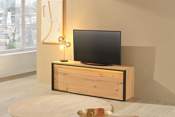 KOMODA POD TELEVIZI, černá, dub artisan, 155/55/41 cm Hom`in - Černé komody