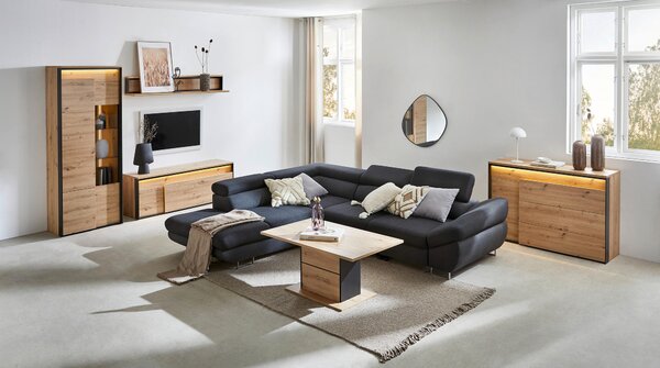 KOMODA POD TELEVIZI, černá, dub artisan, 155/55/41 cm Hom`in - Černé komody