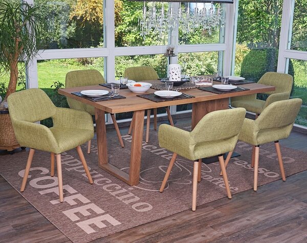Sada 6 jídelních židlí HWC-A50 II, kuchyňská židle, retro design 50. let textil, světle zelená, světlé nohy