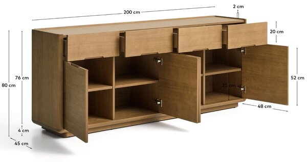 Kave Home Dubová komoda Arelida 200 x 45 cm
