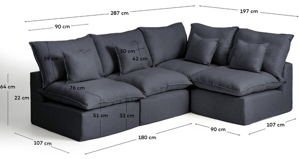 Kave Home Tmavě šedá rohová pohovka Anarela 287 cm s odnímatelným potahem