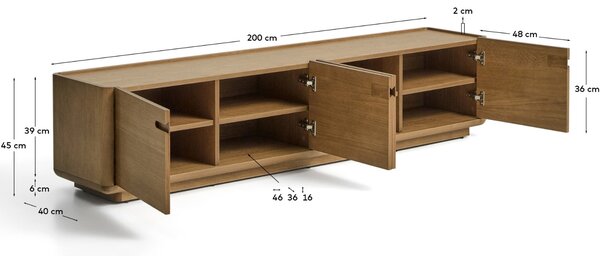 Kave Home Dubový TV stolek Arelida 200 x 40 cm