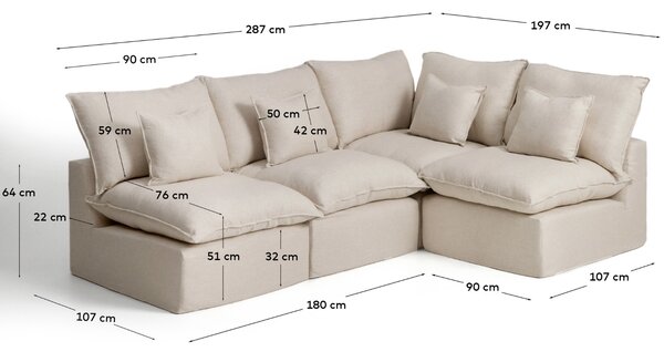 Kave Home Béžová rohová pohovka Anarela 287 cm s odnímatelným potahem