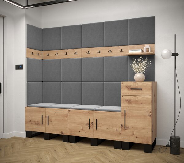 Předsíňová sestava Amanda 9 (dub artisan + tmavě šedá)
