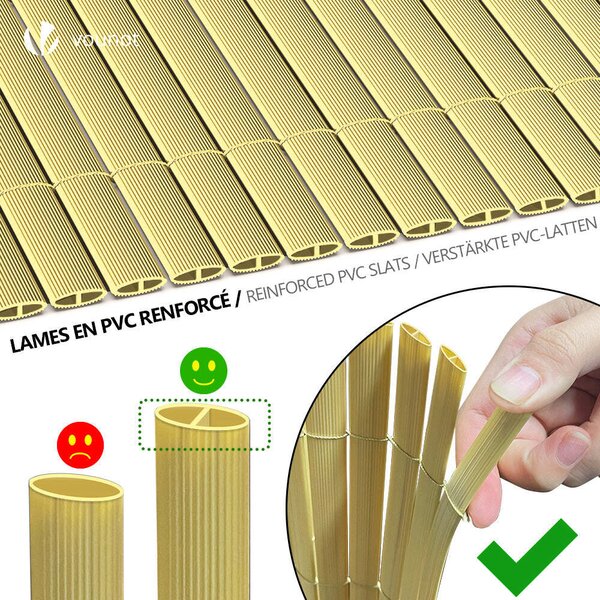 VOUNOT® PVC rohož na ochranu před zvědavými pohledy 90 x 300 cm, ochrana před zvědavými pohledy na balkon a terasu, bambus