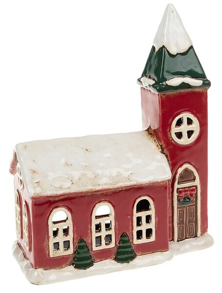 Keramický svícen Vánoční Domek - Kostel 22 cm