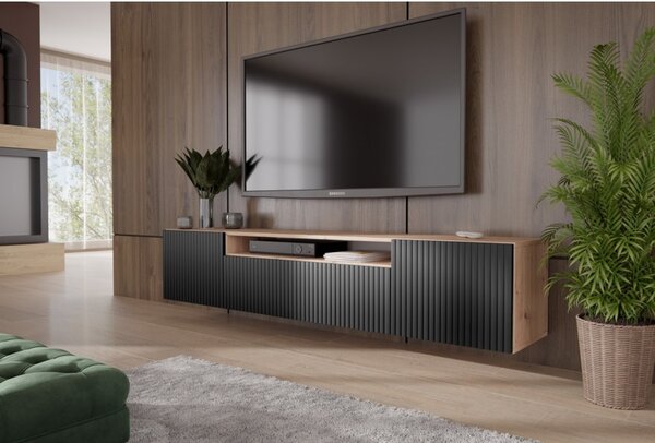 Závěsný televizní stolek RTV Remo 200 cm Černá - Dub artisan