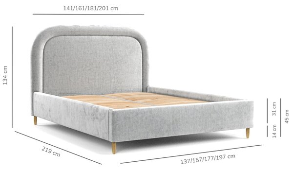 Maison de Rêve Světle šedá čalouněná dvoulůžková postel MIJA 140 x 200 cm s úložným prostorem