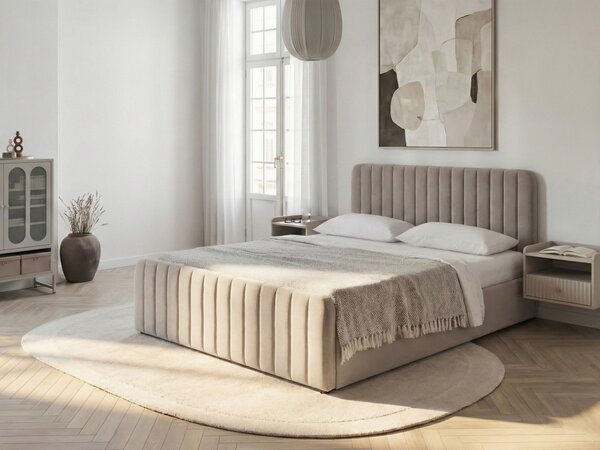 Postel s úložným prostorem LUNAN Taupe 140 x 200 cm