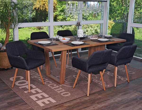 Sada 6 jídelních židlí HWC-A50 II, kuchyňská židle, retro design 50. let textil, tmavě šedá, světlé nohy