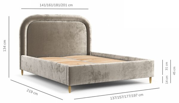 Maison de Rêve Béžová čalouněná dvoulůžková postel MIJA 140 x 200 cm s úložným prostorem